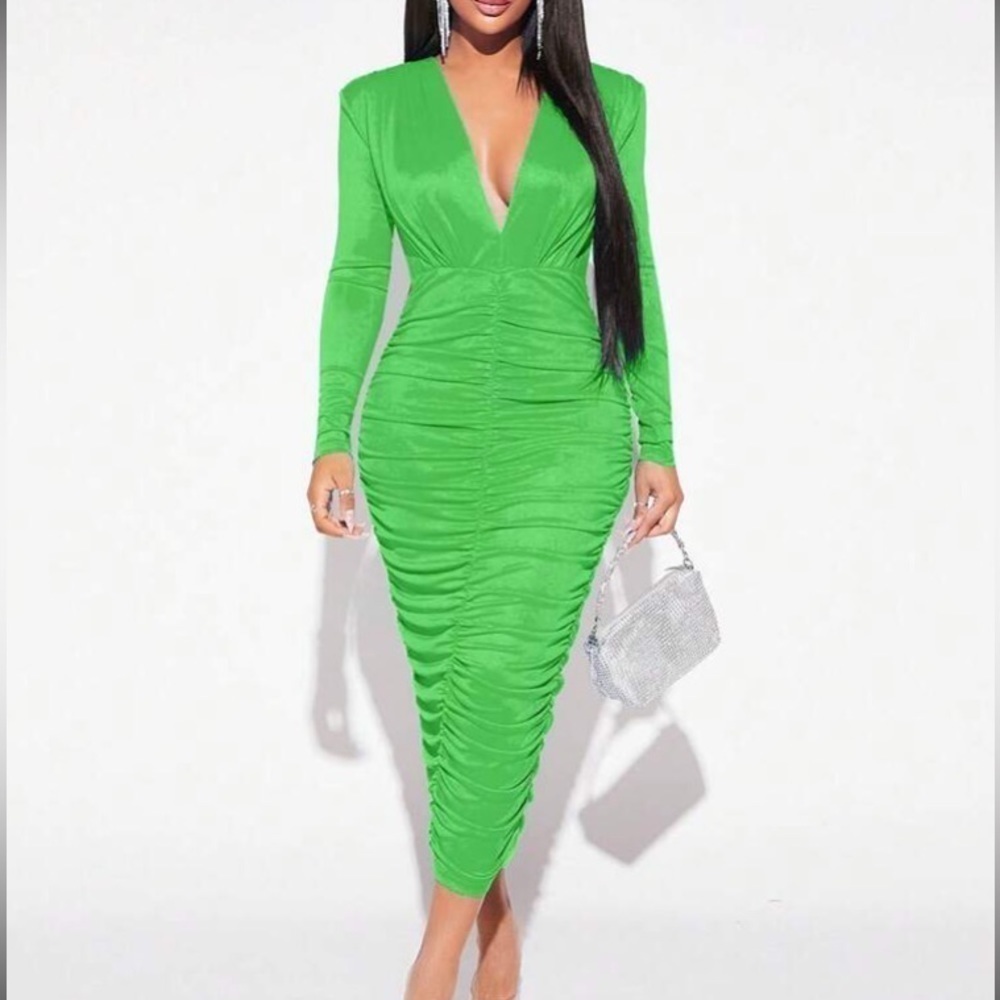 LONG dress ,long sleeves ,ruched .